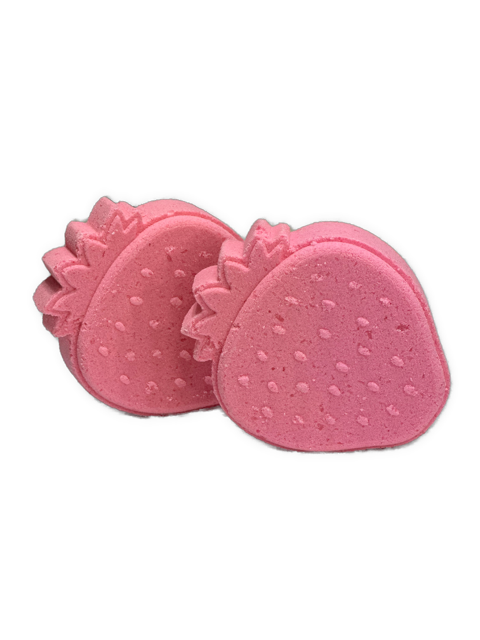 Strawberry shaped kids bath bomb with fresh strawberry scent