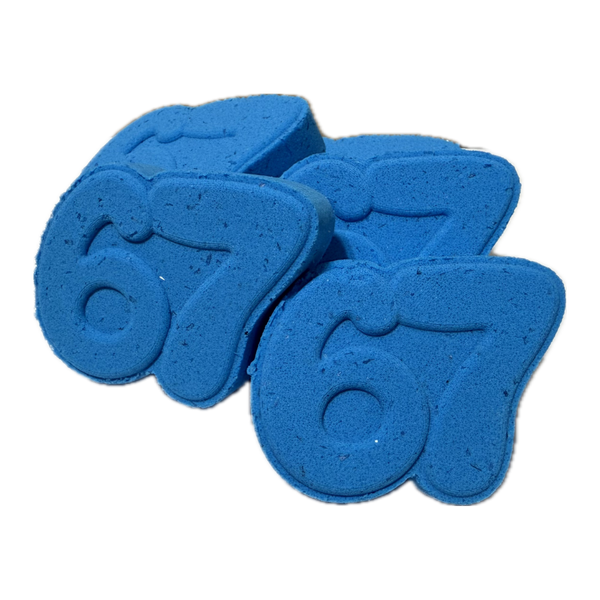 Viral 67 shaped bath bomb in blue and purple Huckleberry Blast