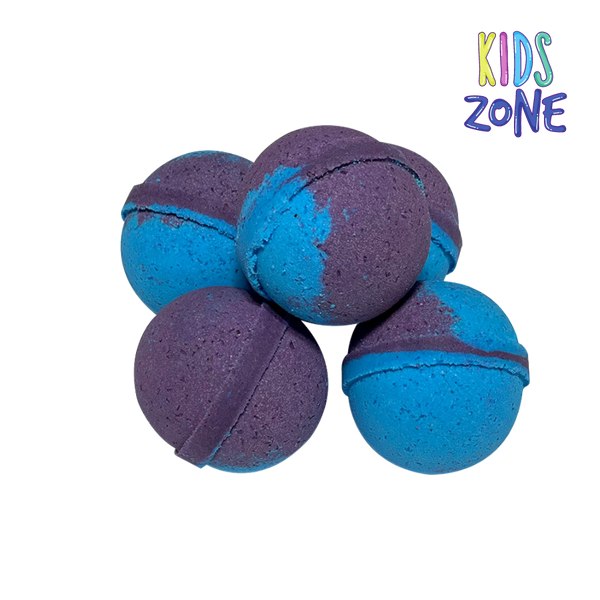 Galaxy kids bath bomb with purple and blue cosmic swirl by Made Natural