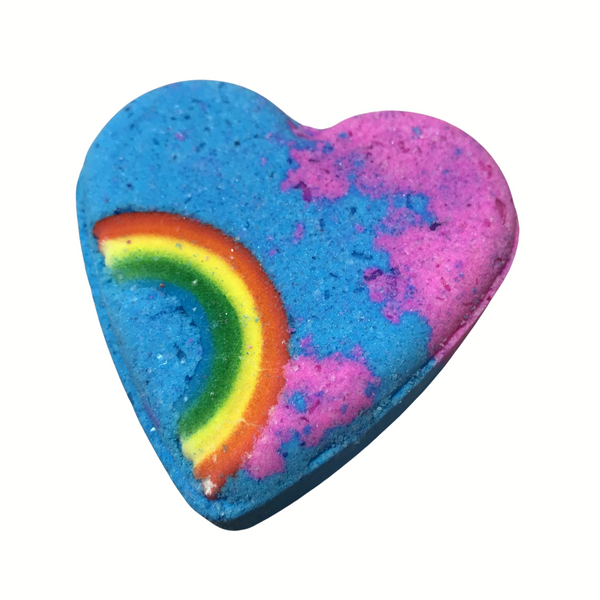 Rainbow striped heart shaped kids bath bomb with cotton candy scent