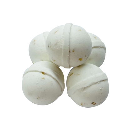image of a oatmeal, milk and honey bath bomb by made natural